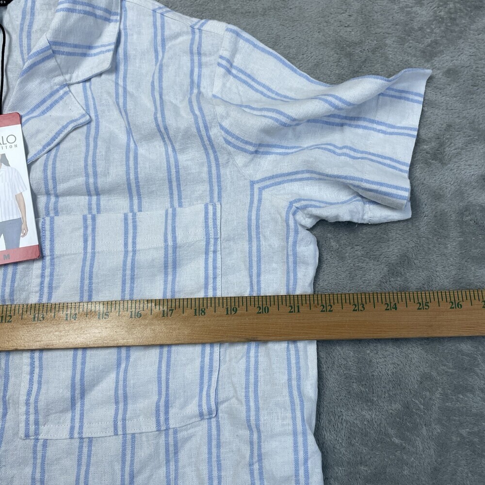 Buffalo David Bitton Women's Blouse Size M Linen Blend Coastal Stripe a2079 - Picture 5 of 9
